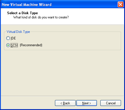 Select a Disk Type Select a Disk Type