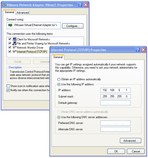 VMnet1 properties IP Address VMnet1 properties IP Address